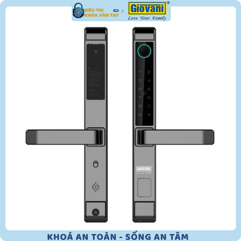 Khóa vân tay Giovani GSL-208B màu đen, an ninh cao cho cửa nhôm, thiết kế tinh tế