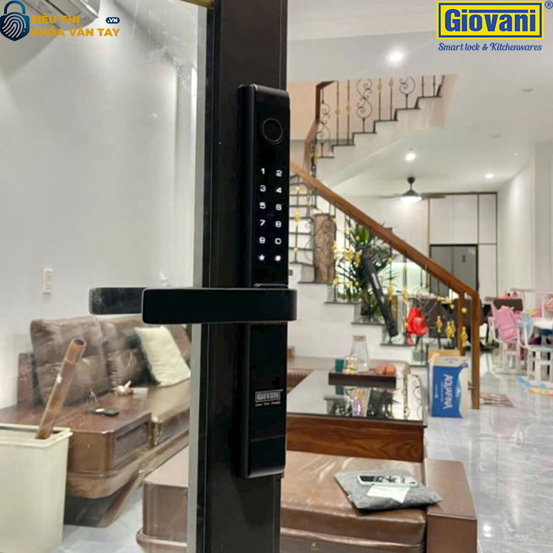 Khóa vân tay Giovani GSL-208B màu đen, bảo vệ an toàn cho cửa nhôm, tính năng ưu việt