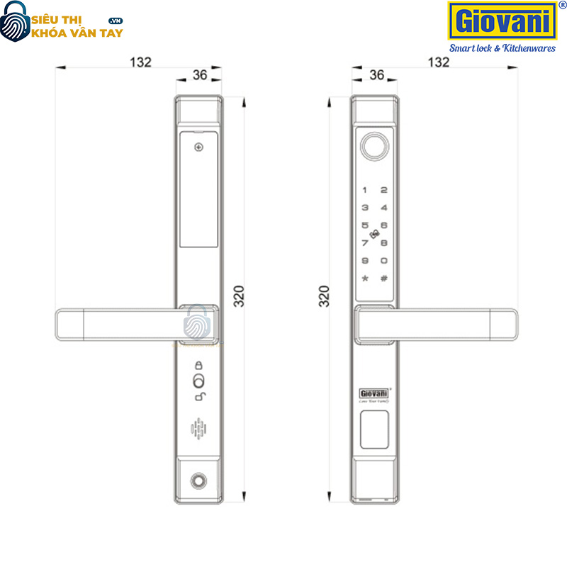 Khóa vân tay Giovani GSL-208B màu đen, giải pháp bảo mật lý tưởng cho cửa nhôm, an toàn và tiện ích