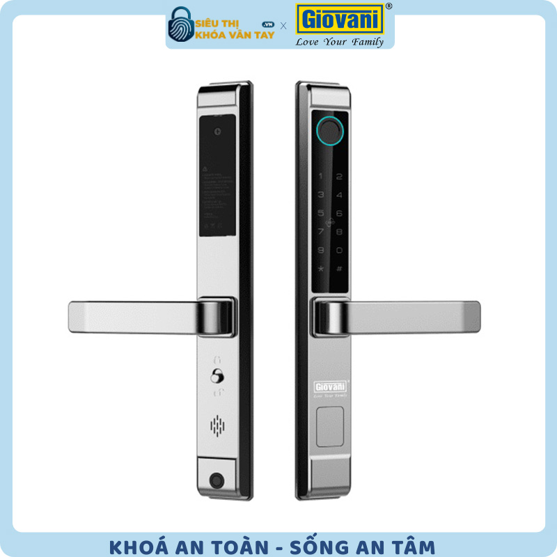 Khóa vân tay Giovani GSL-208GY màu xám, an ninh cao cho cửa nhôm, thiết kế hiện đại
