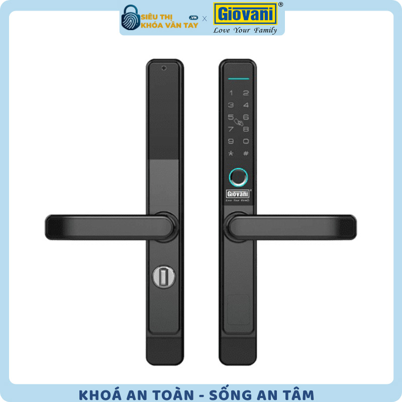 Khóa vân tay Giovani GSL-582B màu đen, bảo mật cao cho cửa nhôm, thiết kế hiện đại