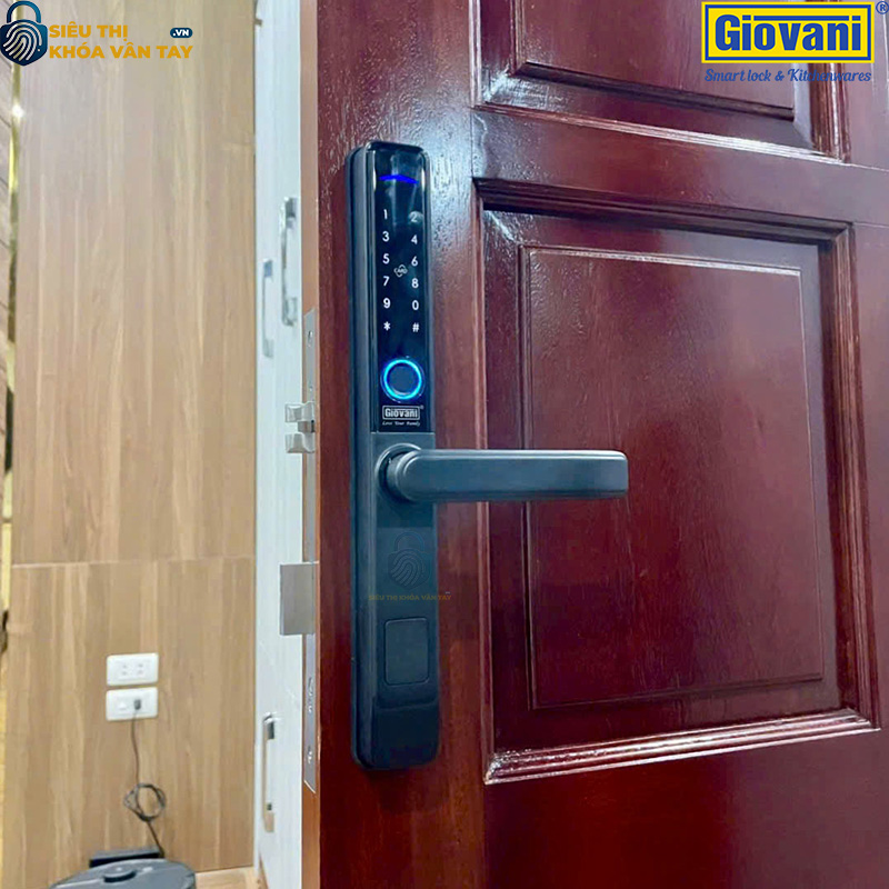 Khóa vân tay Giovani GSL-582B màu đen, bảo vệ an toàn cho cửa nhôm, thiết kế sang trọng