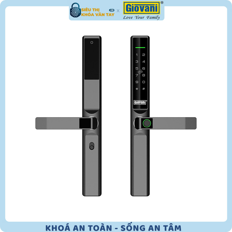 Khóa vân tay Giovani GSL-586B màu đen, an ninh cao cho cửa nhôm, thiết kế hiện đại