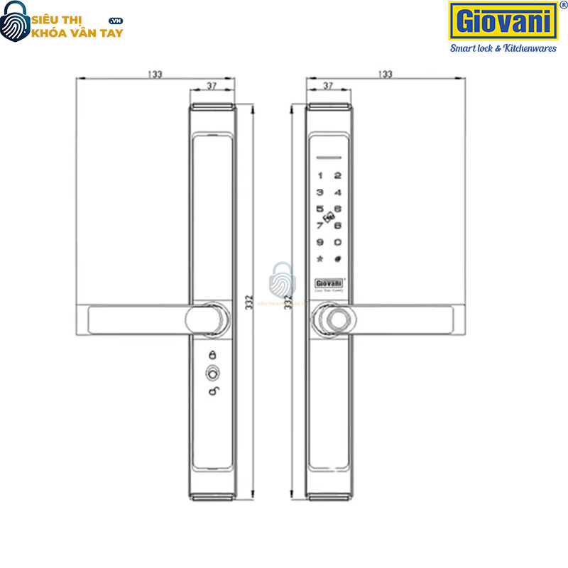 Khóa vân tay Giovani GSL-8801B màu đen, bảo mật hiệu quả và thiết kế tinh tế cho cửa nhôm