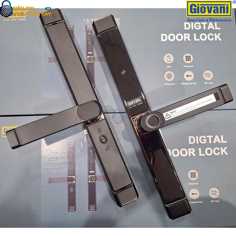 Khóa vân tay Giovani GSL-8801B màu đen, giải pháp bảo mật tối ưu cho cửa nhôm, lắp đặt dễ dàng