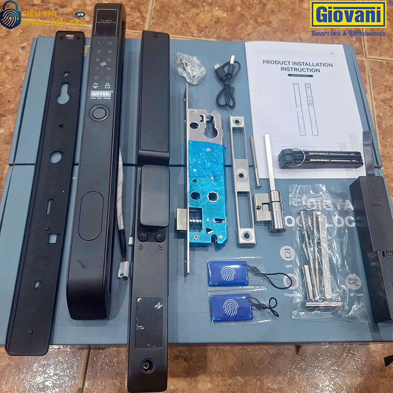 Khóa vân tay Giovani GSL-8801B màu đen, bảo vệ an toàn cho cửa nhôm, thiết kế sang trọng