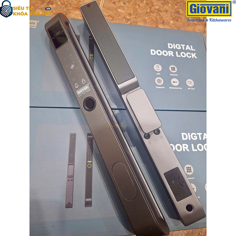 Khóa vân tay Giovani GSL-8801B màu đen, thiết kế hiện đại và bảo mật tuyệt đối cho cửa nhôm