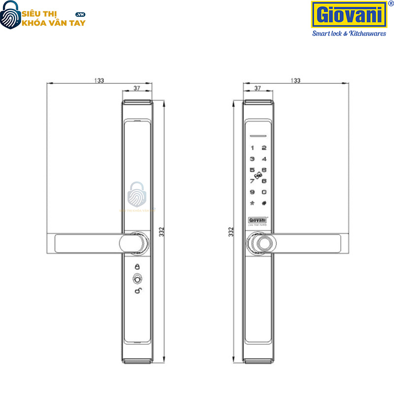 Khóa vân tay Giovani GSL-8801G màu vàng, giải pháp bảo mật tối ưu cho cửa nhôm, dễ dàng lắp đặt