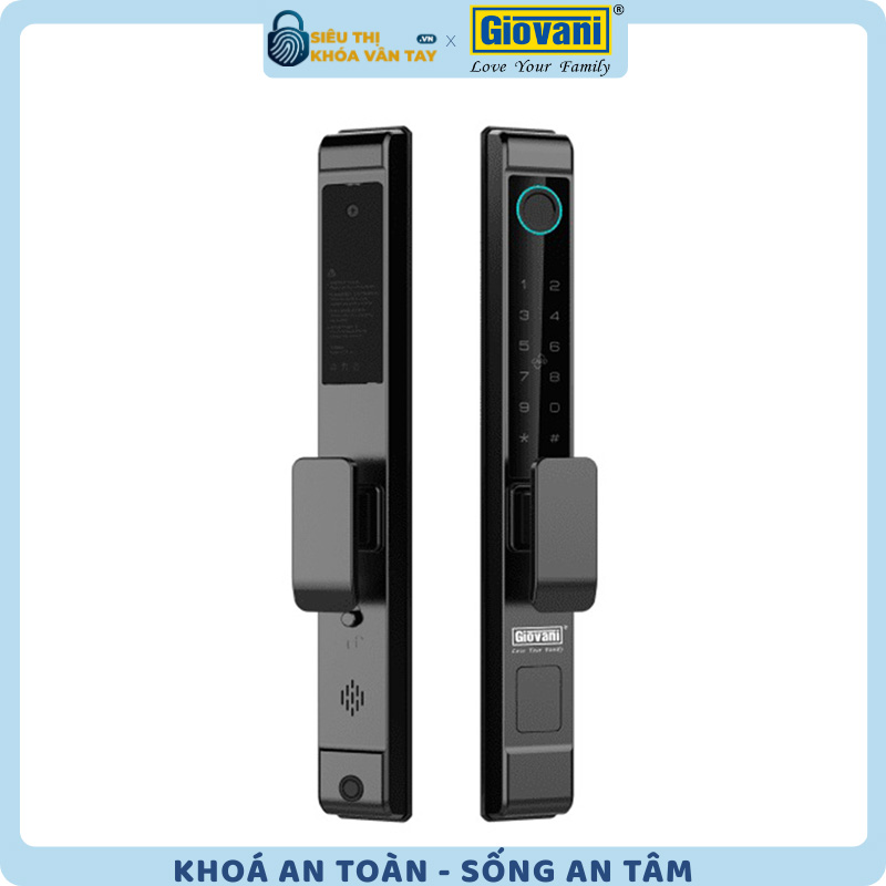 Khóa vân tay Giovani GSL-F208B màu đen, an ninh cao cho cửa nhôm, thiết kế hiện đại
