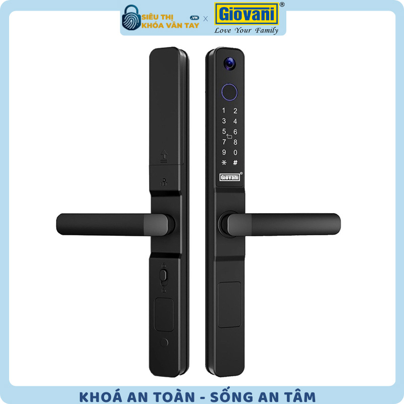 Khóa vân tay Giovani GSL-K276B màu đen, bảo mật cao cho cửa nhôm, thiết kế hiện đại