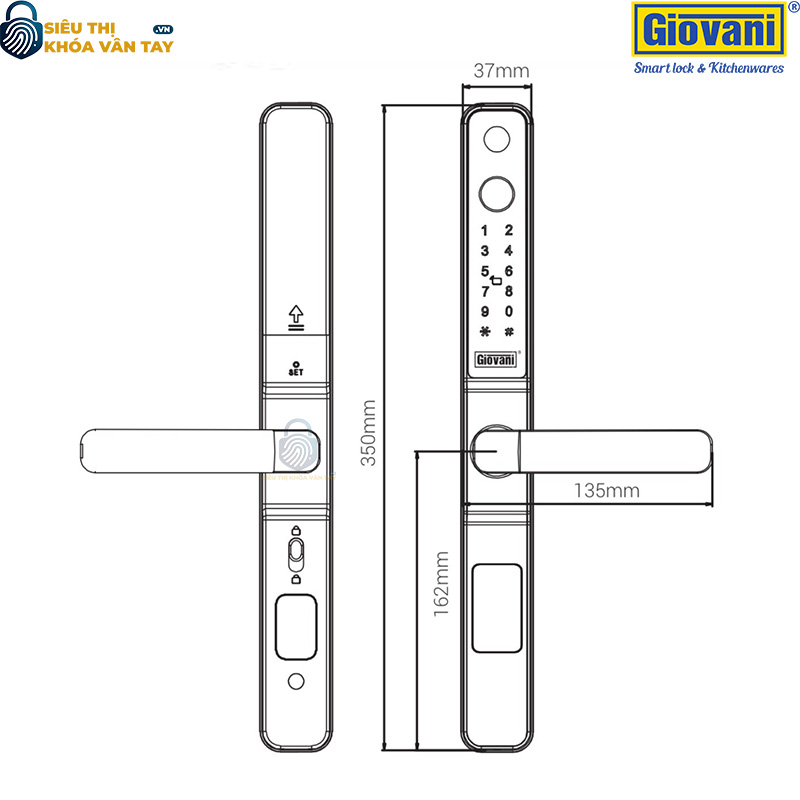 Khóa vân tay Giovani GSL-K276B màu đen, tính năng vượt trội cho cửa nhôm, bảo mật tối ưu