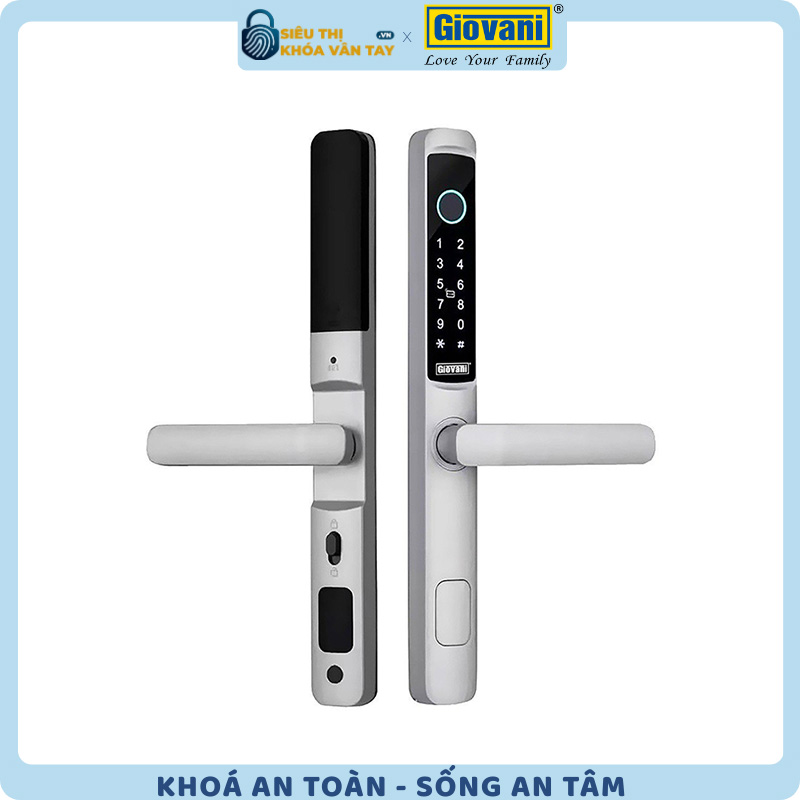 Khóa vân tay Giovani GSL-K511S màu bạc, bảo mật cao cho cửa nhôm, thiết kế tinh tế
