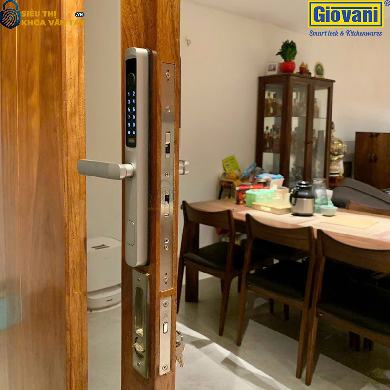 Khóa vân tay Giovani GSL-K511S màu bạc, bảo vệ an toàn cho cửa nhôm, thiết kế sang trọng