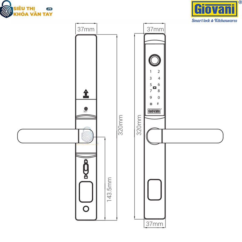 Khóa vân tay Giovani GSL-K511S màu đen, bảo mật tuyệt đối và thiết kế thanh lịch cho cửa nhôm