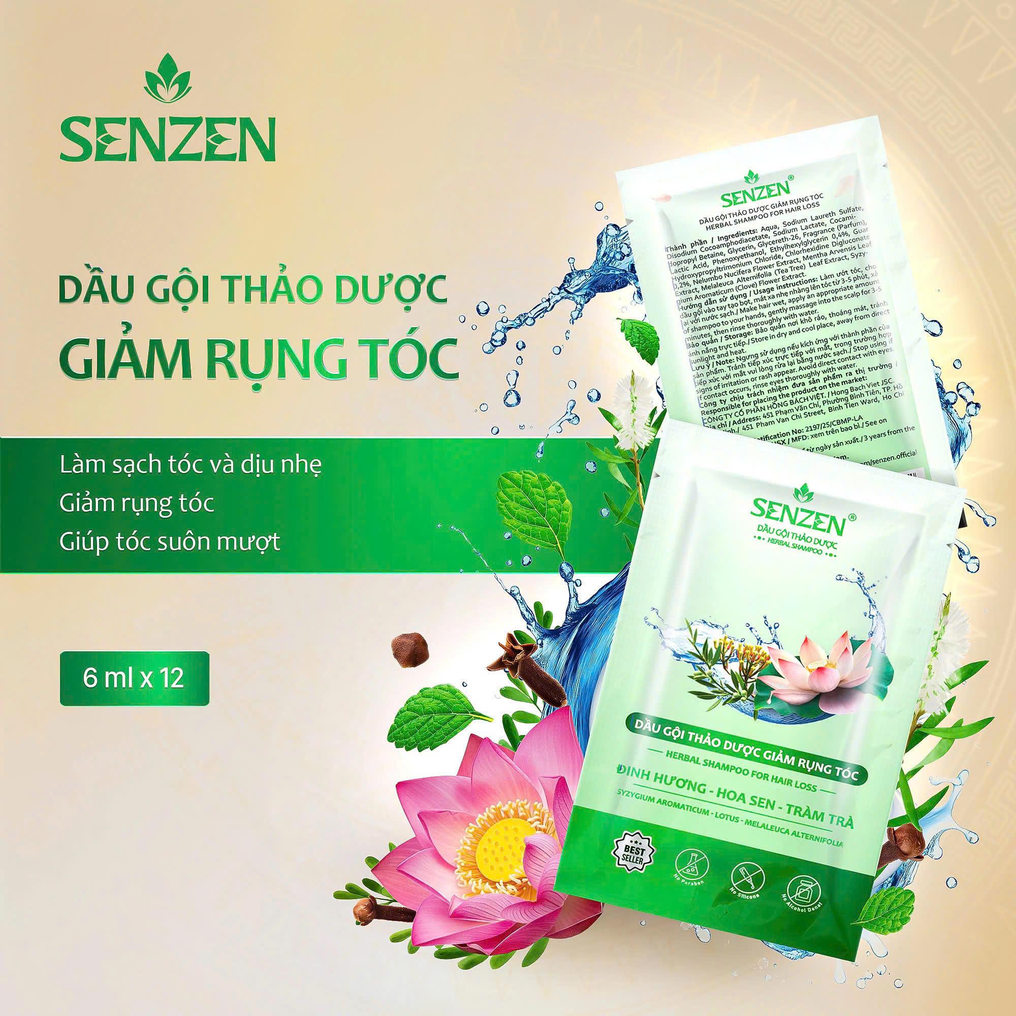 DẦU GỘI THẢO DƯỢC GIẢM RỤNG TÓC SENZEN 12 GÓI x 6ML