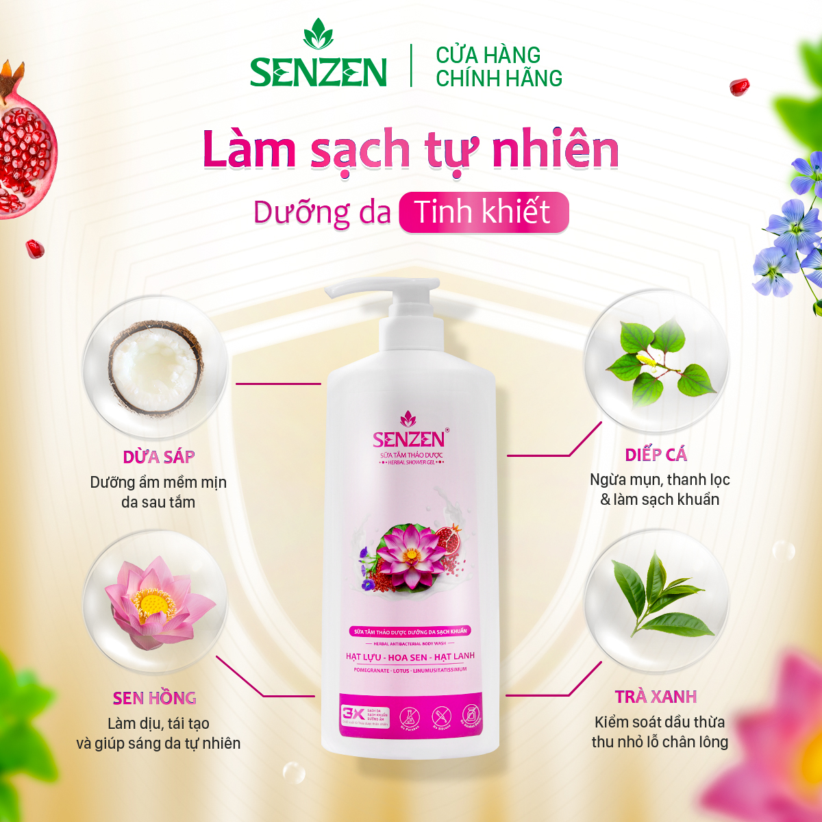 Mua 1 tặng 1 - Sữa Tắm Thảo Dược Sạch Khuẩn SenZen 860ML