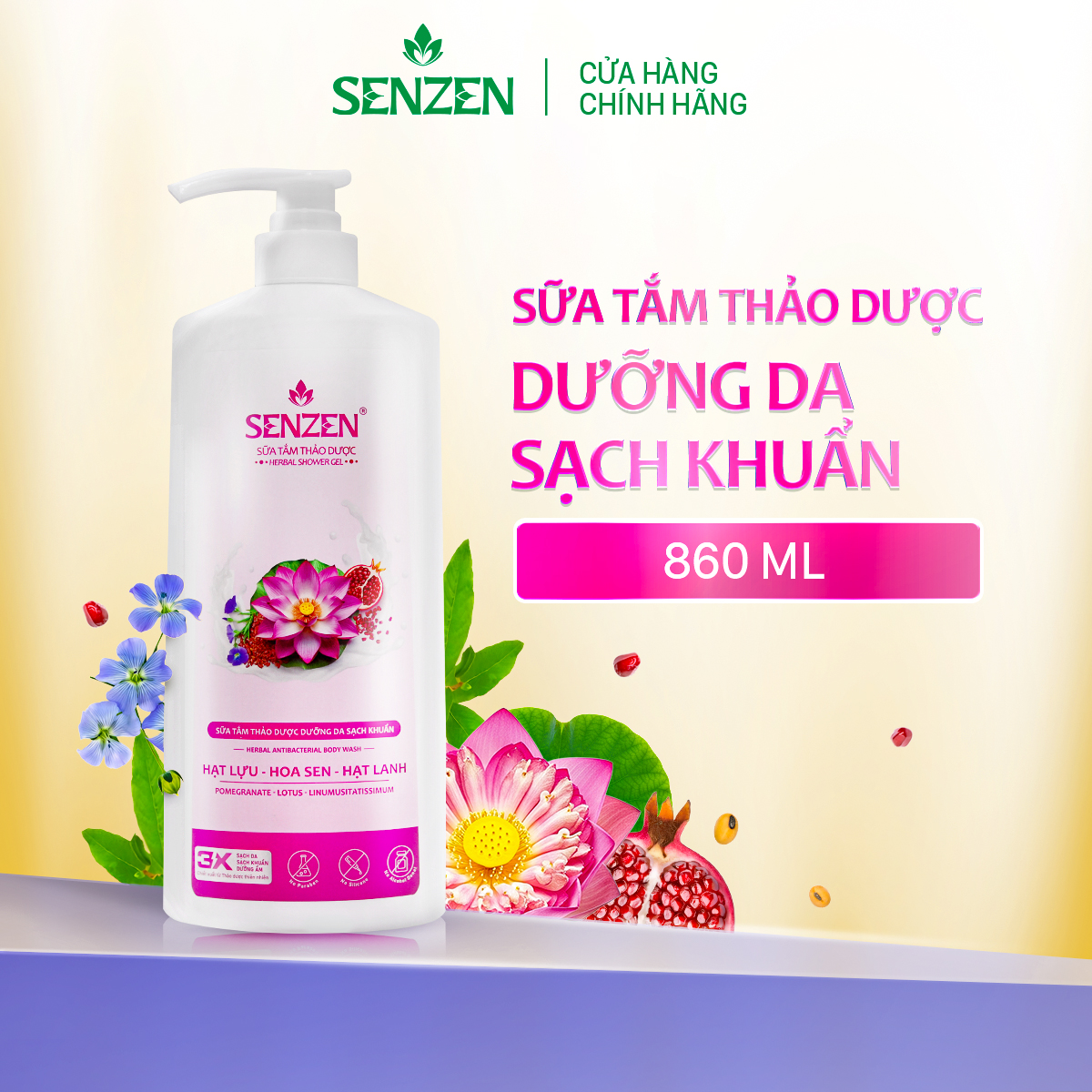 Mua 1 tặng 1 - Sữa Tắm Thảo Dược Sạch Khuẩn SenZen 860ML