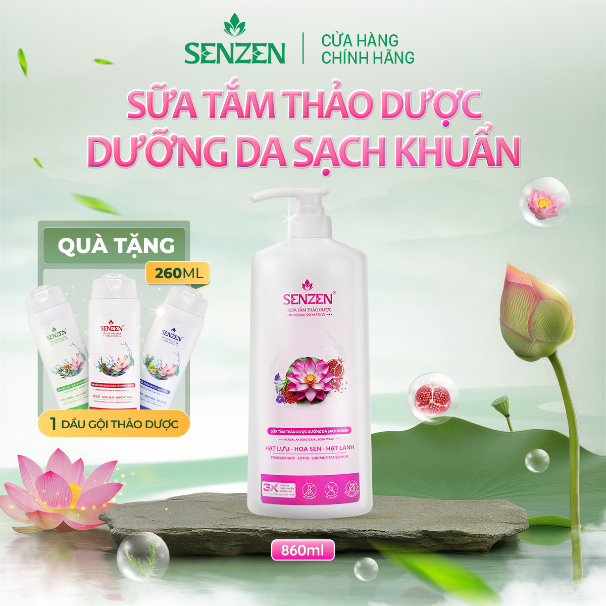 Mua 1 tặng 1 - Sữa Tắm Thảo Dược Sạch Khuẩn SenZen 860ML