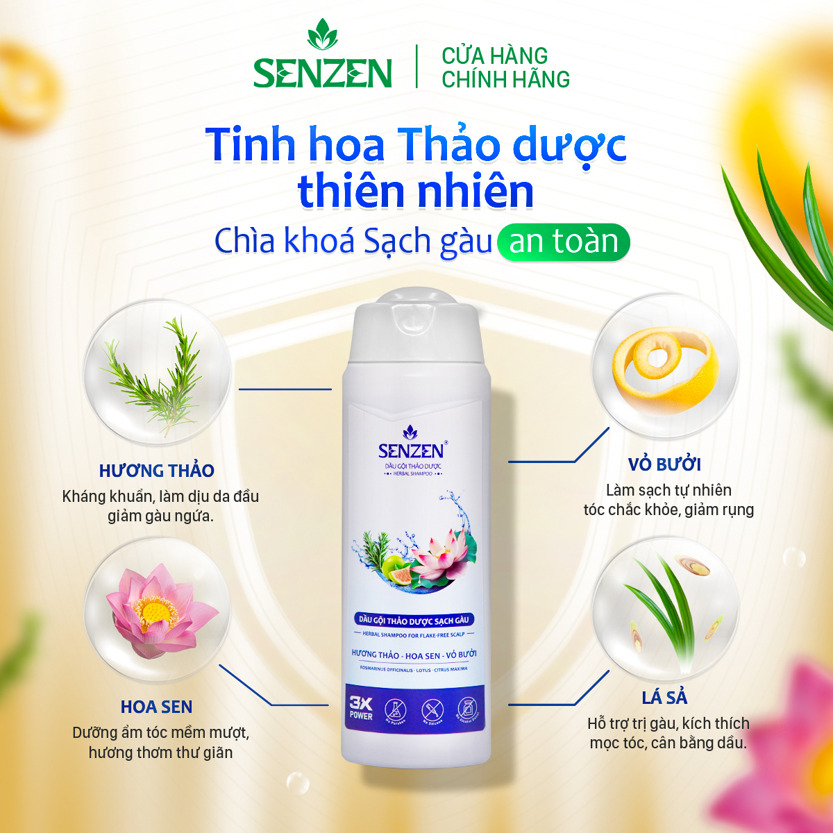 Dầu Gội Thảo Dược Sạch Gàu SENZEN 260ML