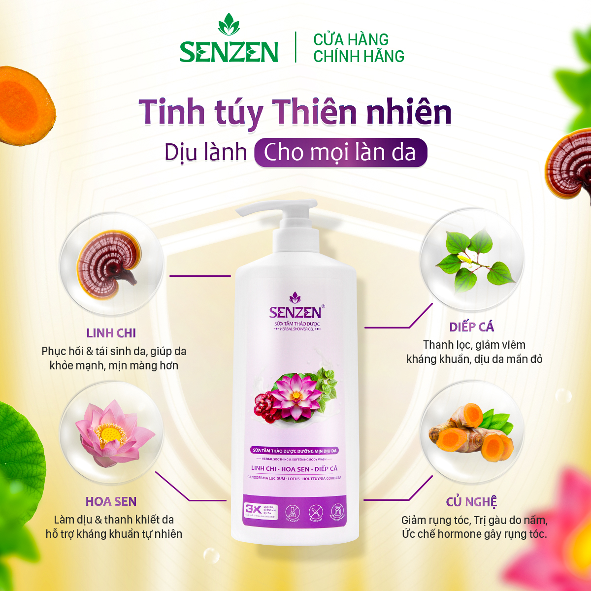 Mua 1 tặng 1 - Sữa Tắm Thảo Dược Dưỡng Mịn Dịu Da SenZen 860ML