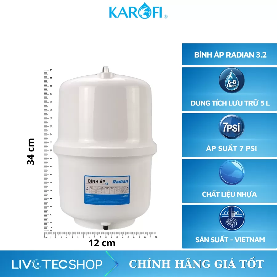 Bình áp RADIAN 3.2G máy 8 lít/giờ