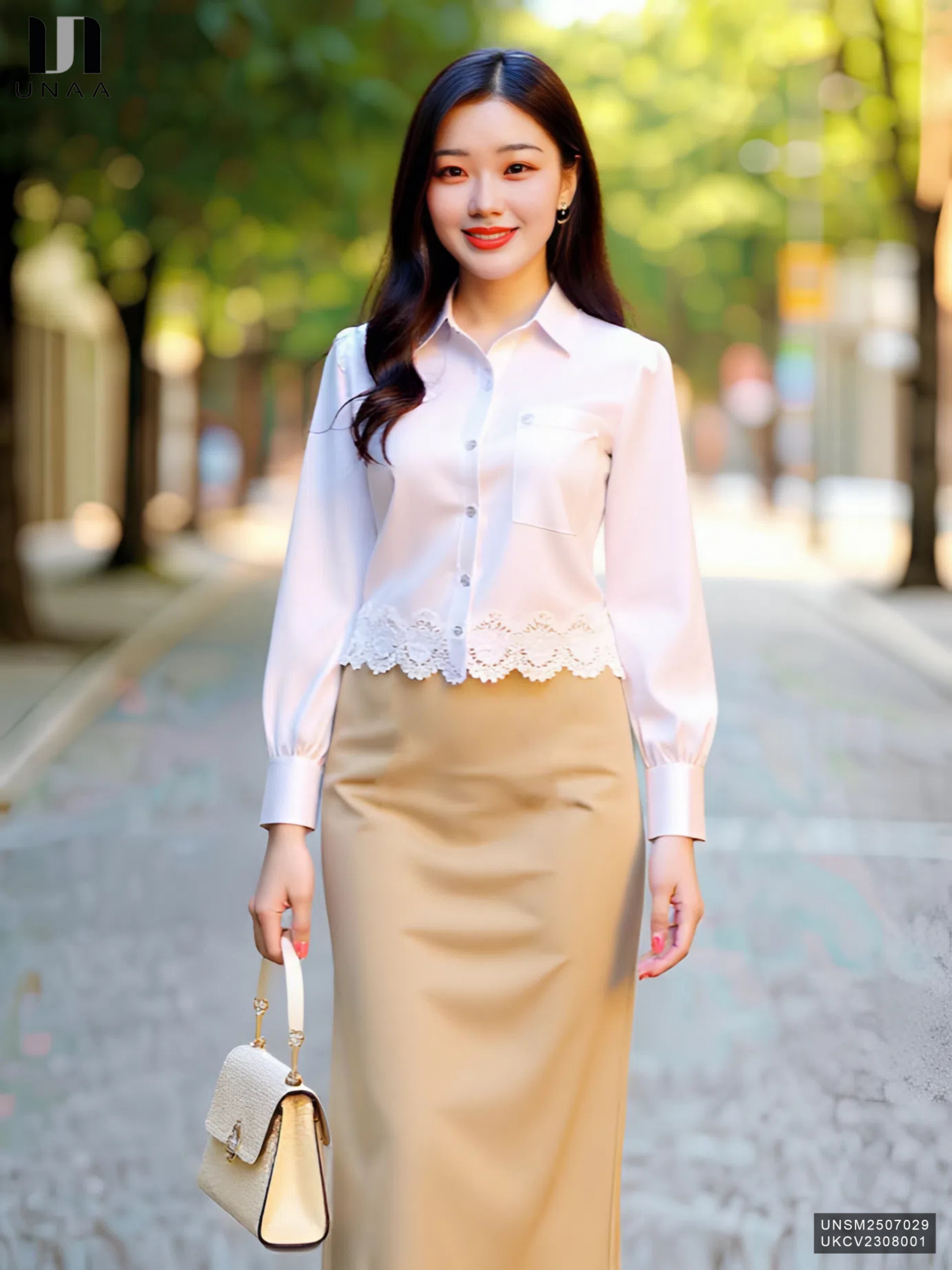 Sơ Mi Cổ Đức Dài Tay Ren Gấu  Công Sở Nữ Thanh Lịch Mềm Mịn UNSM2507029