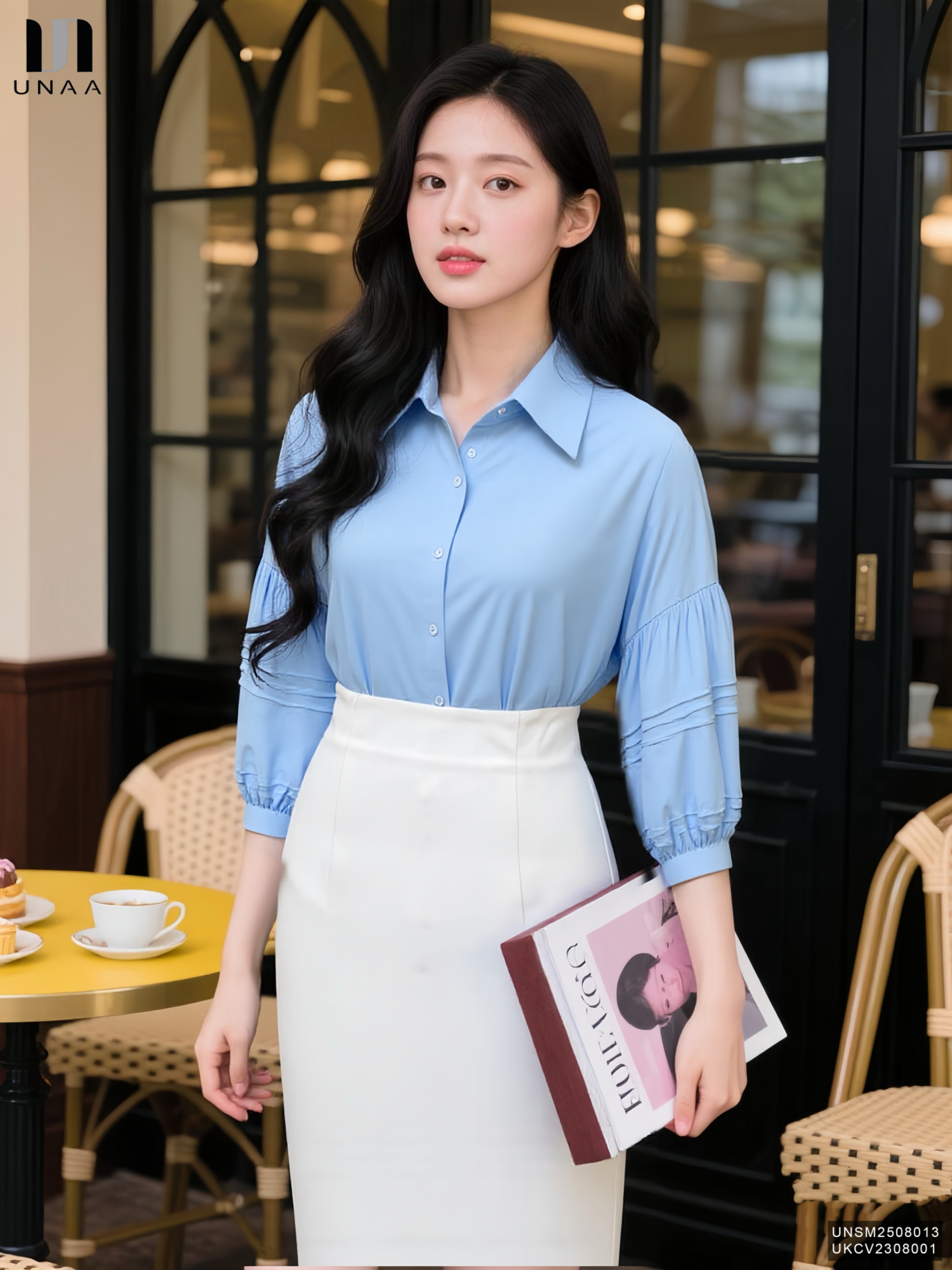 Sơ mi cổ đức bấu mí tay lịch sự UNSM2508013