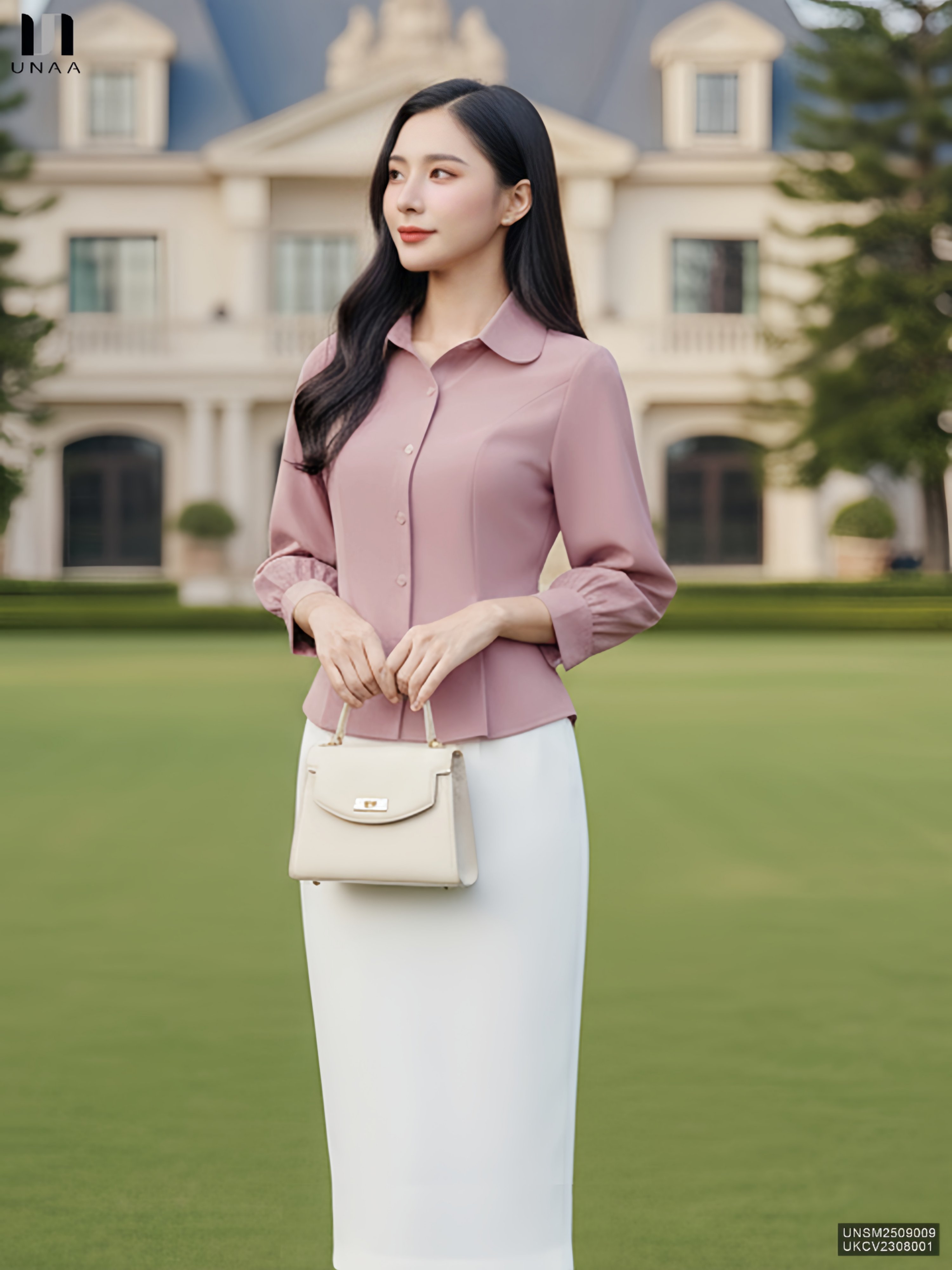 Sơ mi cổ sen peplum thanh lịch, nhẹ nhàng UNSM2509009