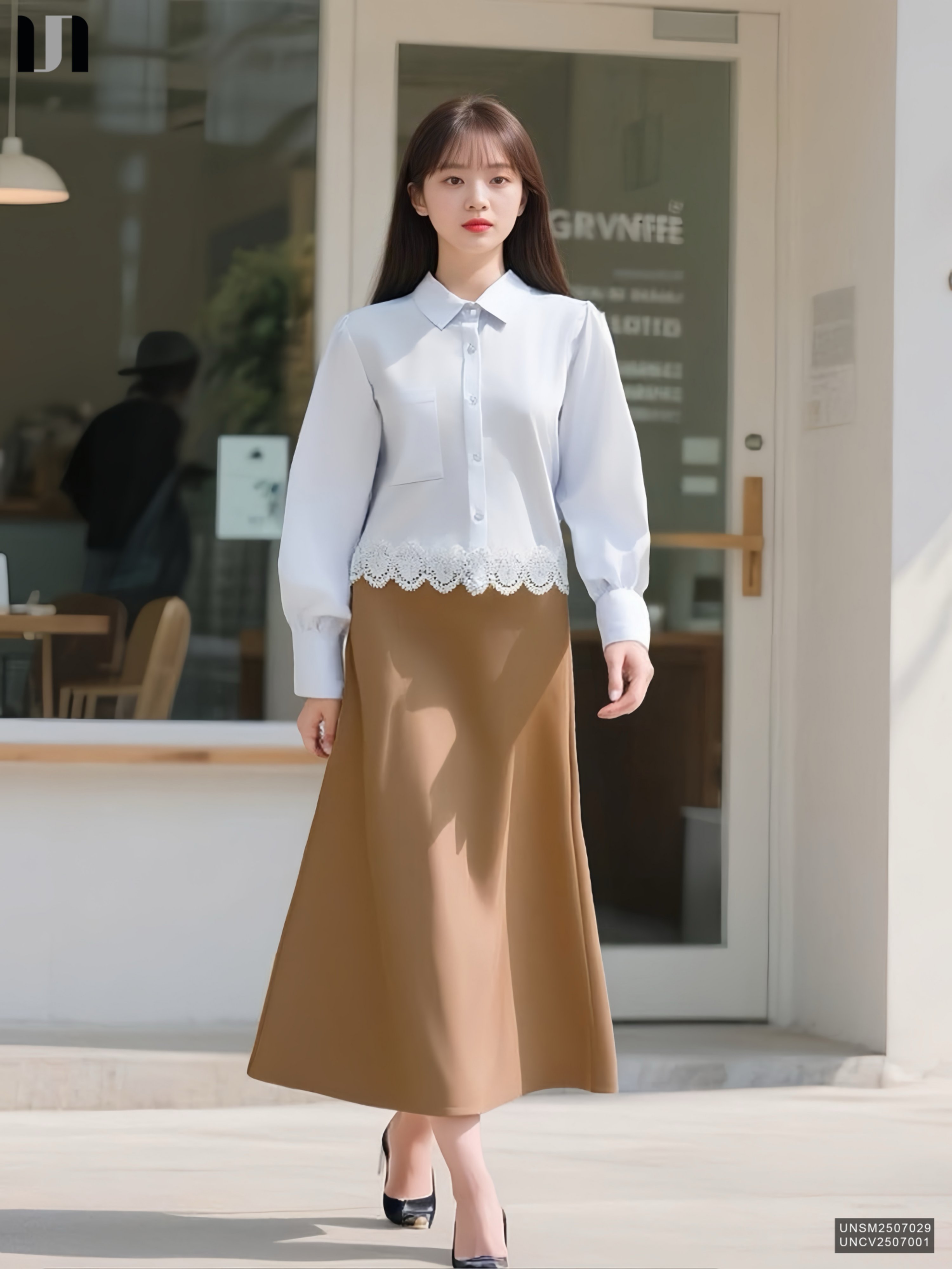 Sơ Mi Cổ Đức Dài Tay Ren Gấu  Công Sở Nữ Thanh Lịch Mềm Mịn UNSM2507029