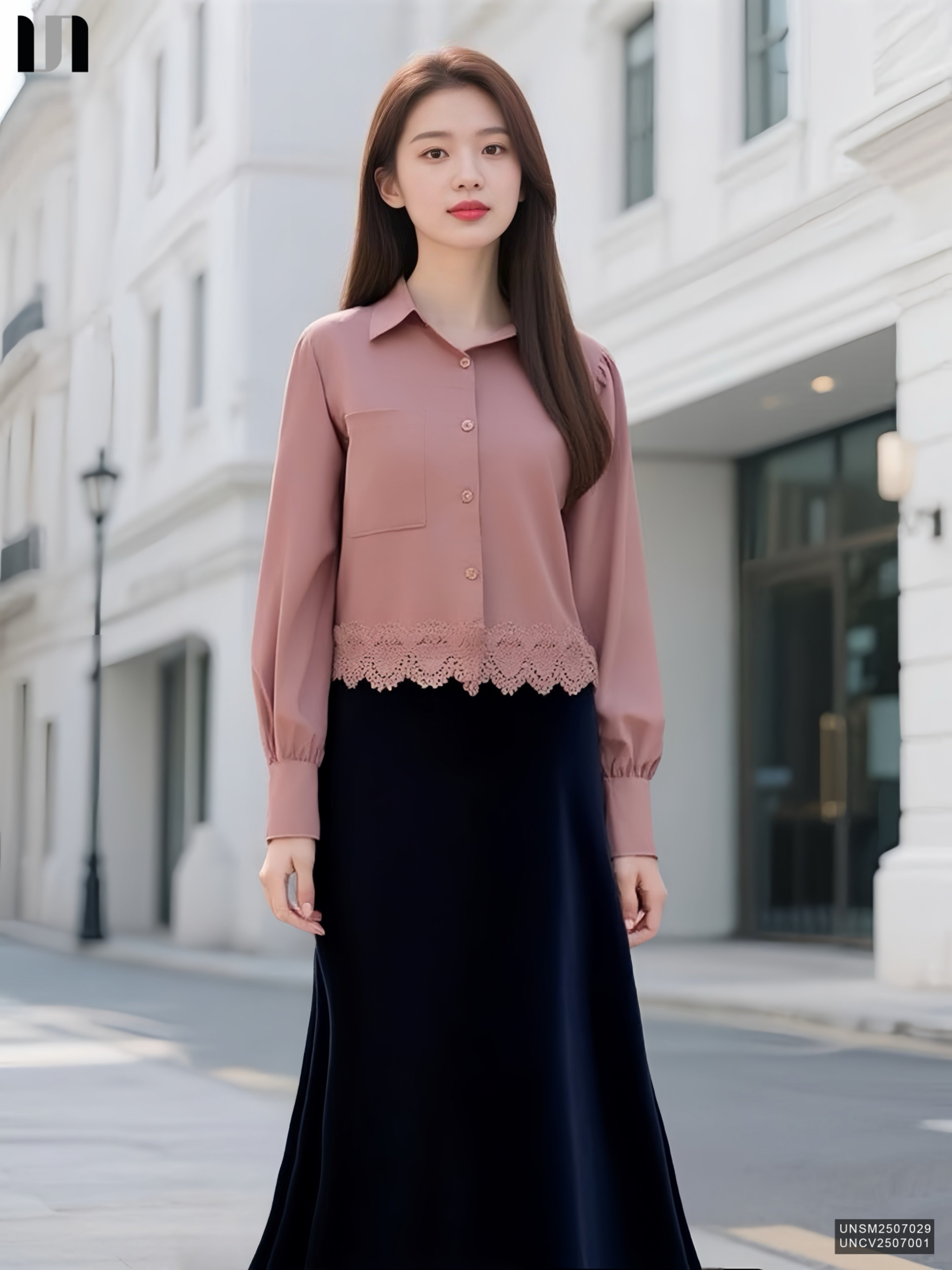 Sơ Mi Cổ Đức Dài Tay Ren Gấu  Công Sở Nữ Thanh Lịch Mềm Mịn UNSM2507029