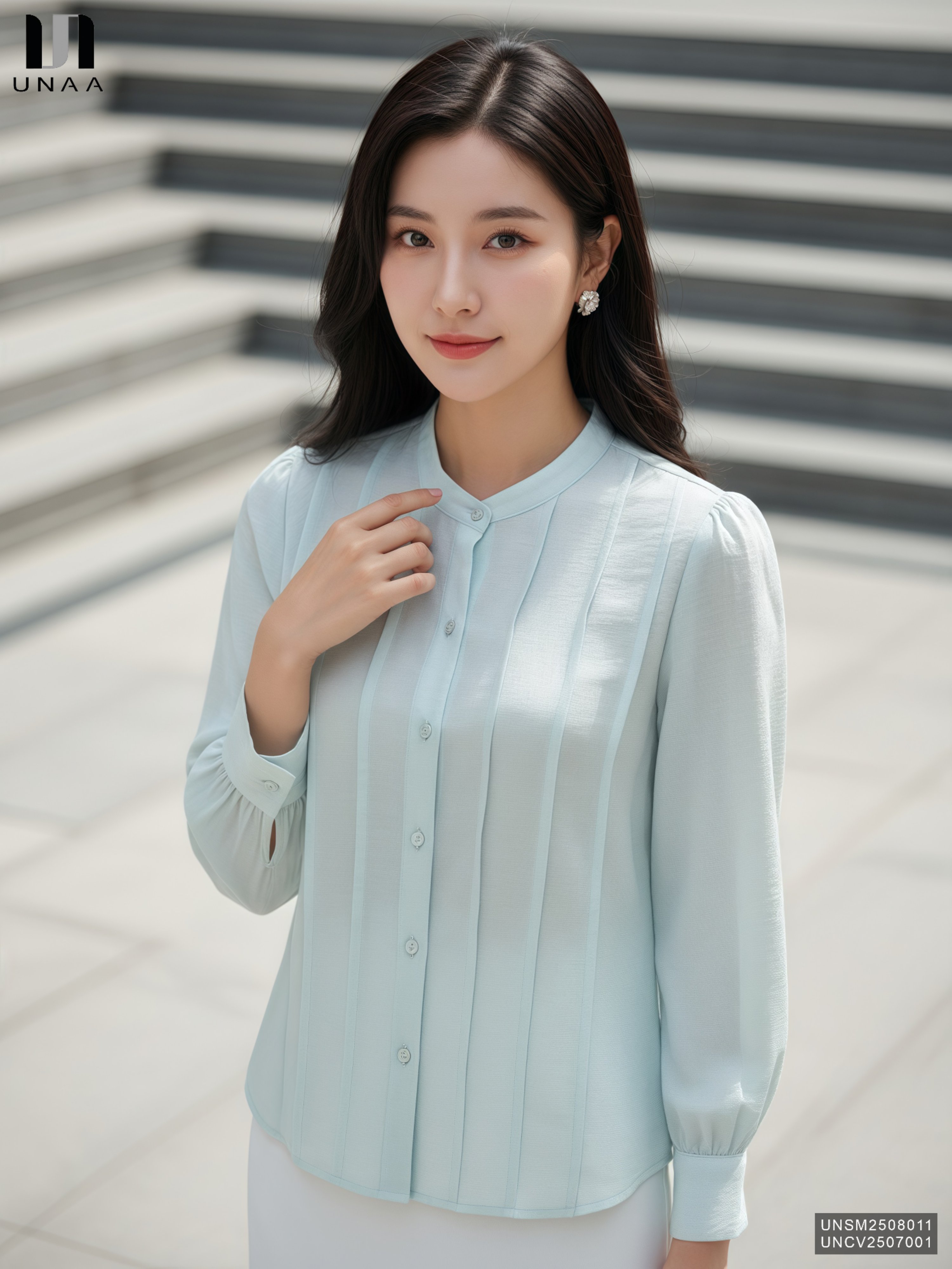 Sơ mi tơ cổ tàu kiểu cách UNSM2508011