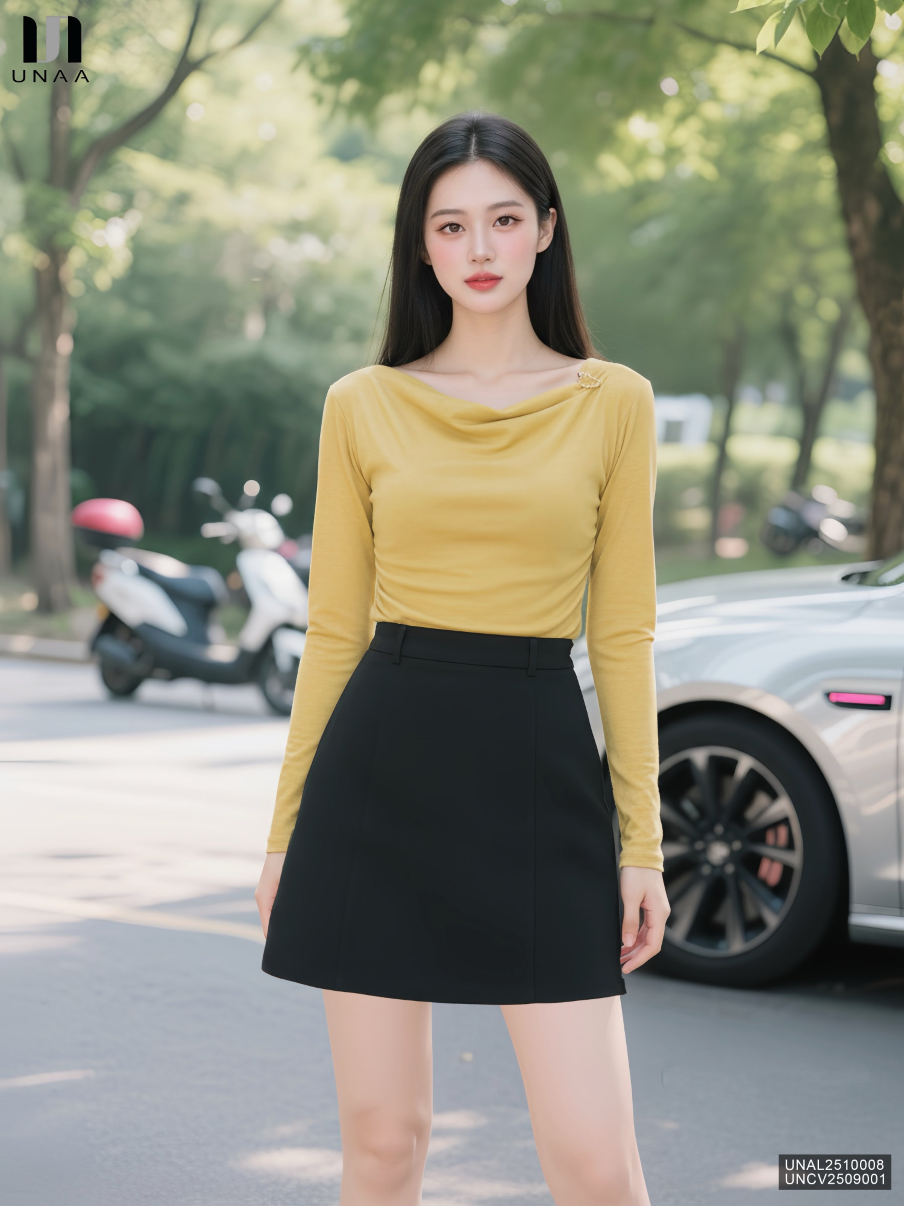 Áo len nhún lệch cực trẻ trung và dễ mặc UNAL2510008