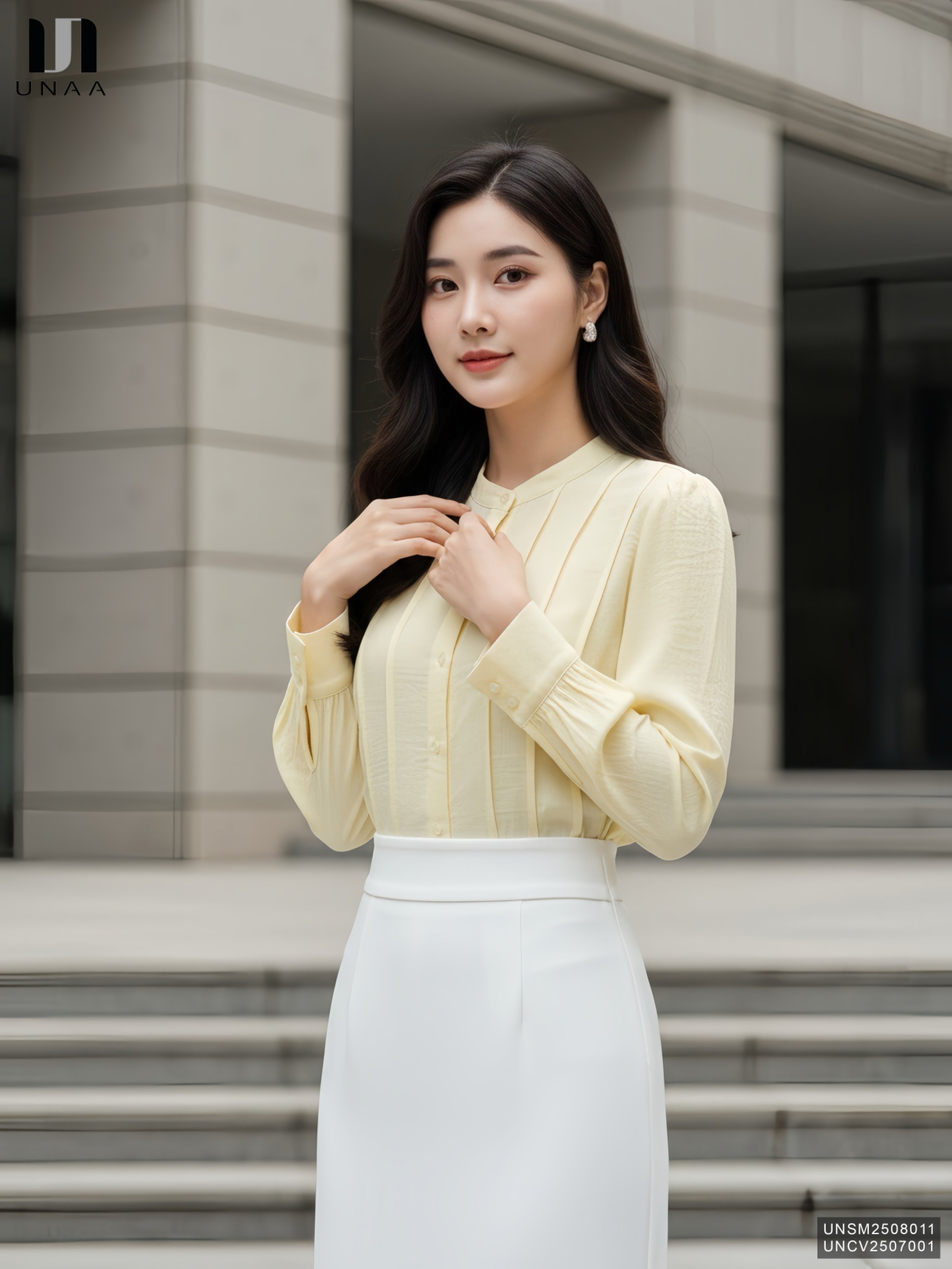 Sơ mi tơ cổ tàu kiểu cách UNSM2508011