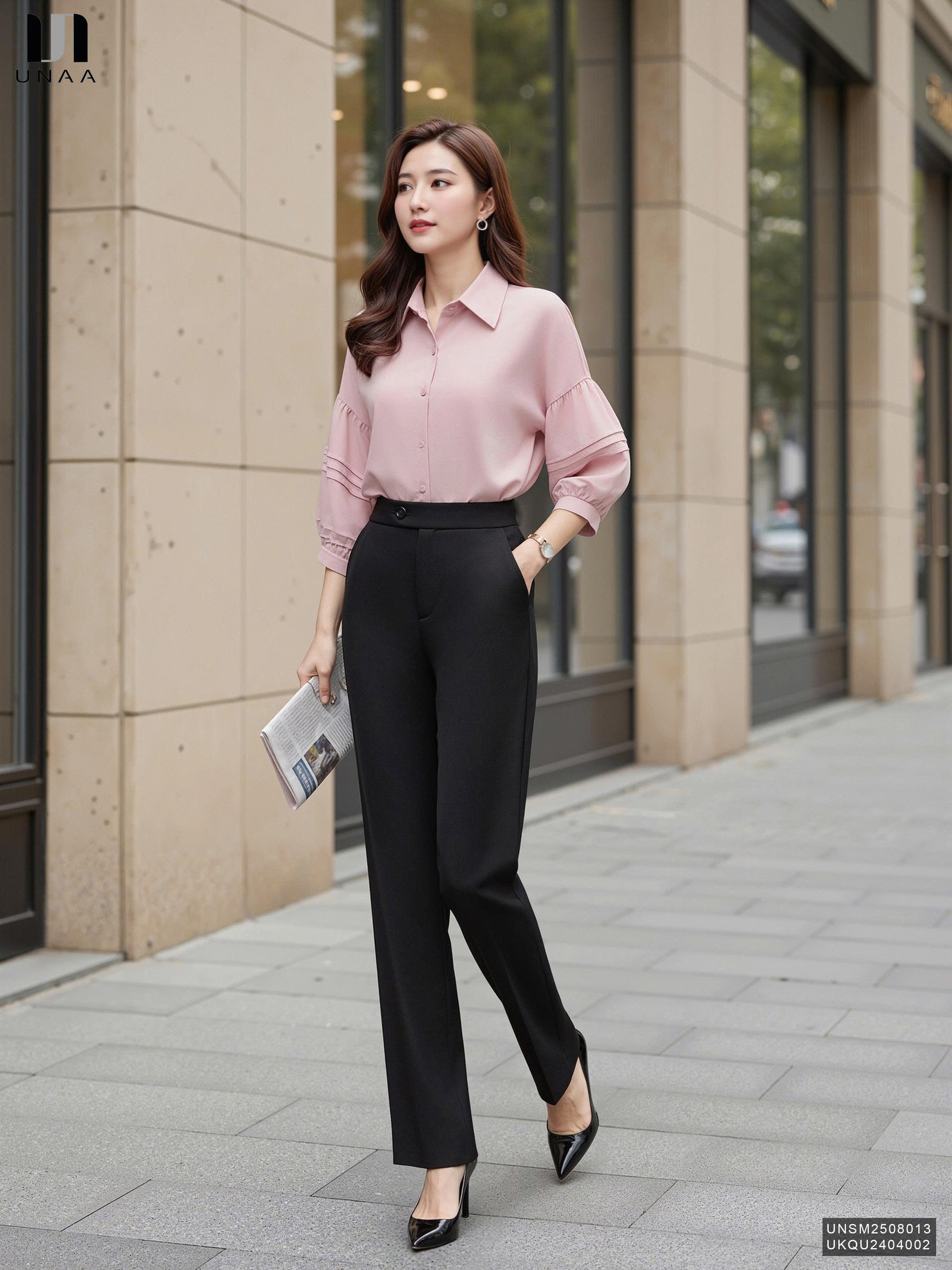 Sơ mi cổ đức bấu mí tay lịch sự UNSM2508013