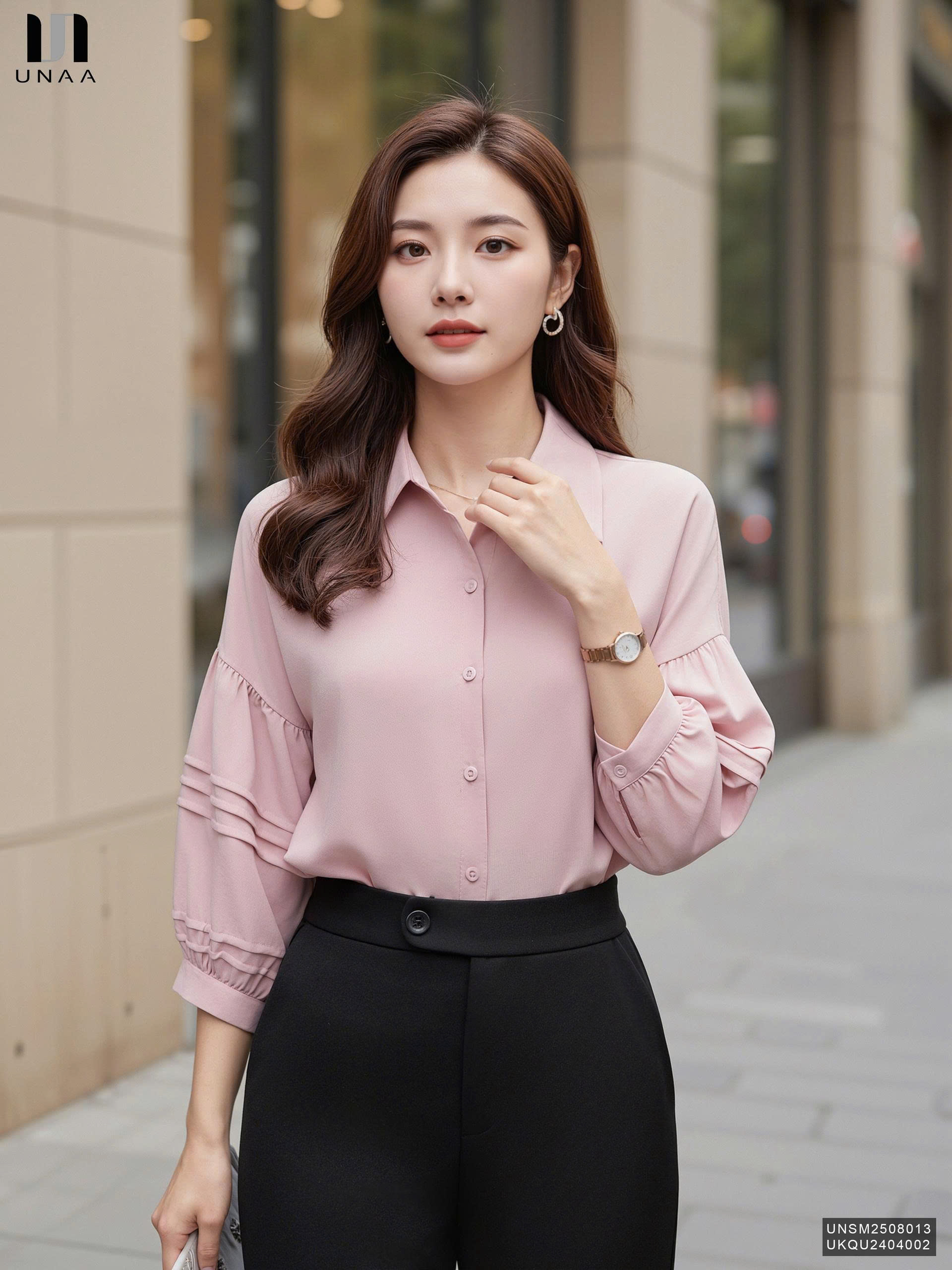 Sơ mi cổ đức bấu mí tay lịch sự UNSM2508013