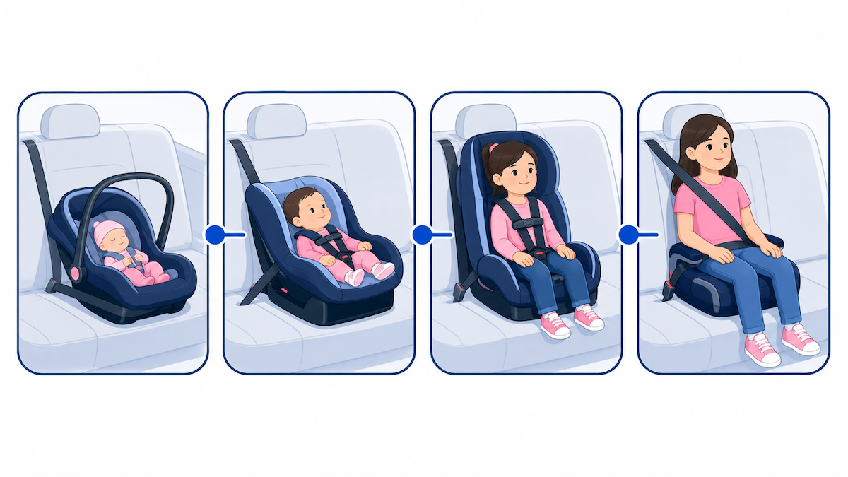 Các giai đoạn sử dụng ghế ngồi ô tô từ sơ sinh đến ghế nâng booster
