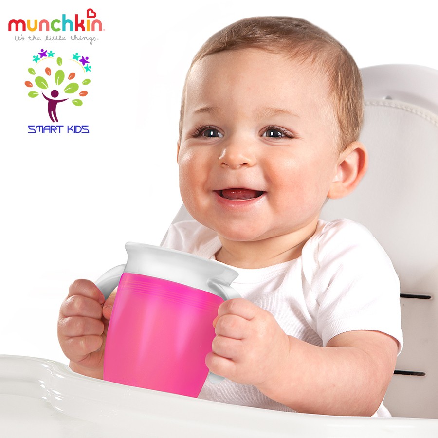 CỐC TẬP UỐNG 360 ĐỘ CHỐNG ĐỔ MUNCHKIN CÓ NẮP 207ML