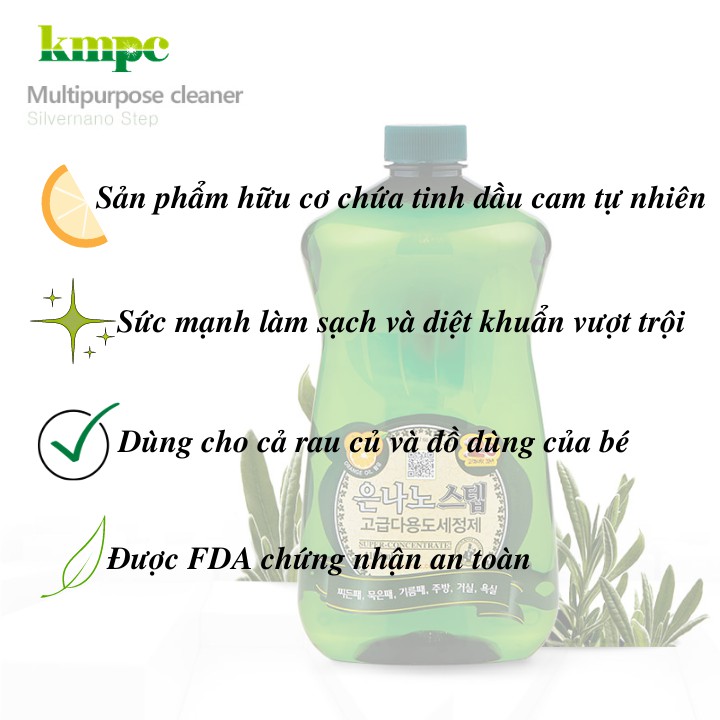 Gel rửa chén bát và rau củ hữu cơ Silvernano Step 1100ml Hàn Quốc