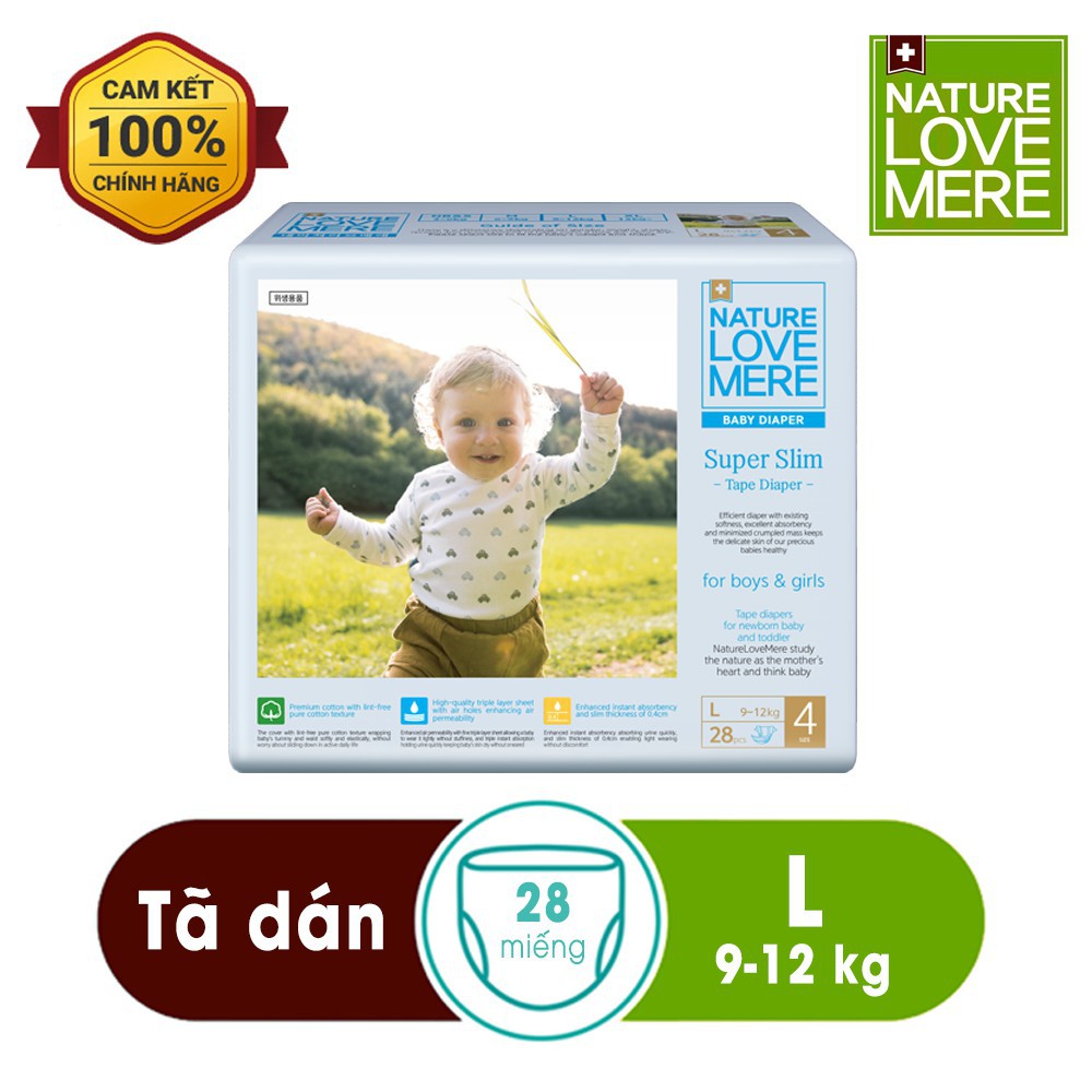 Tã/ Bỉm dán Super Slim Nature Love Mere túi S36/ M32/ L28/ XL24