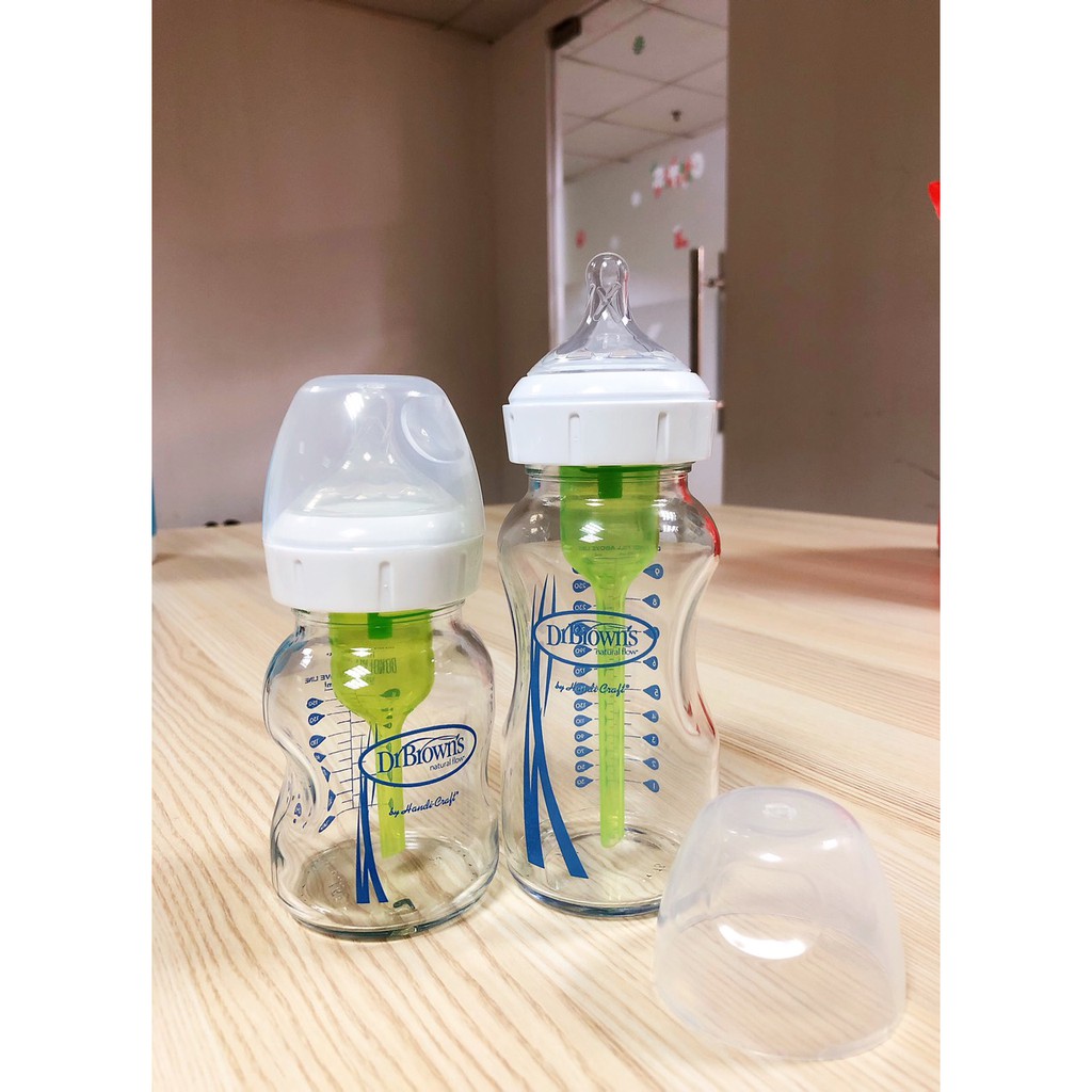 Bình sữa Dr Brown's cổ rộng thủy tinh 150ml và 270ml option Plus