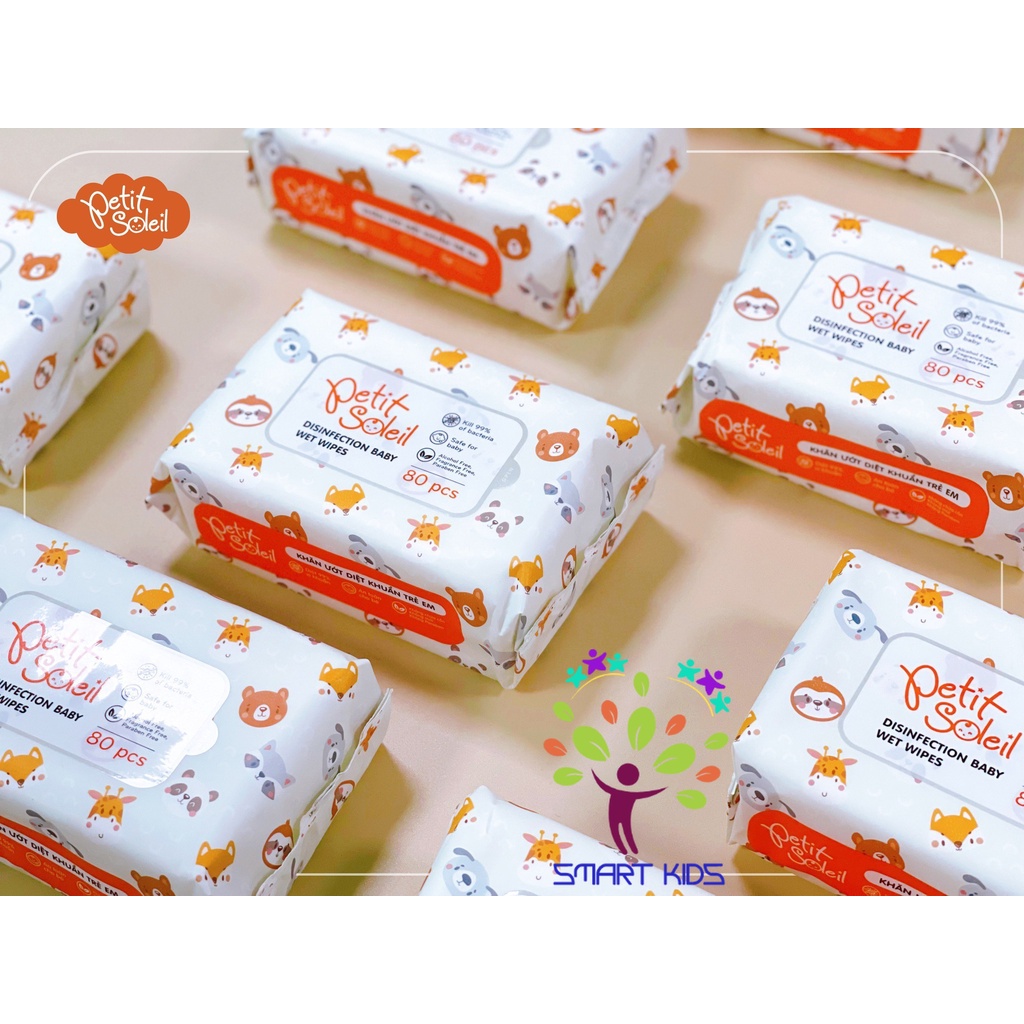 Giấy ướt cao cấp Petit Soleil 80 tờ không mùi , chính hãng an toàn dịu nhẹ cho làn da bé
