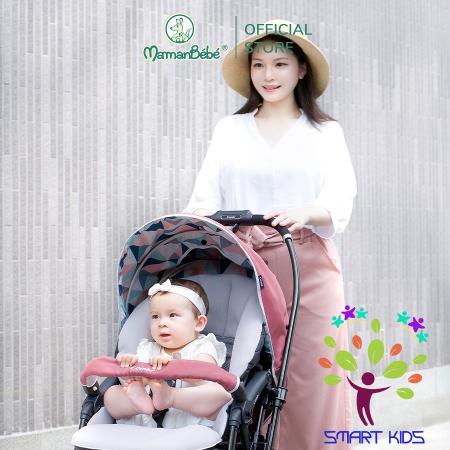 Xe đẩy Combi Sugocal Light 4 bánh quay tự động màu hồng/màu xanh