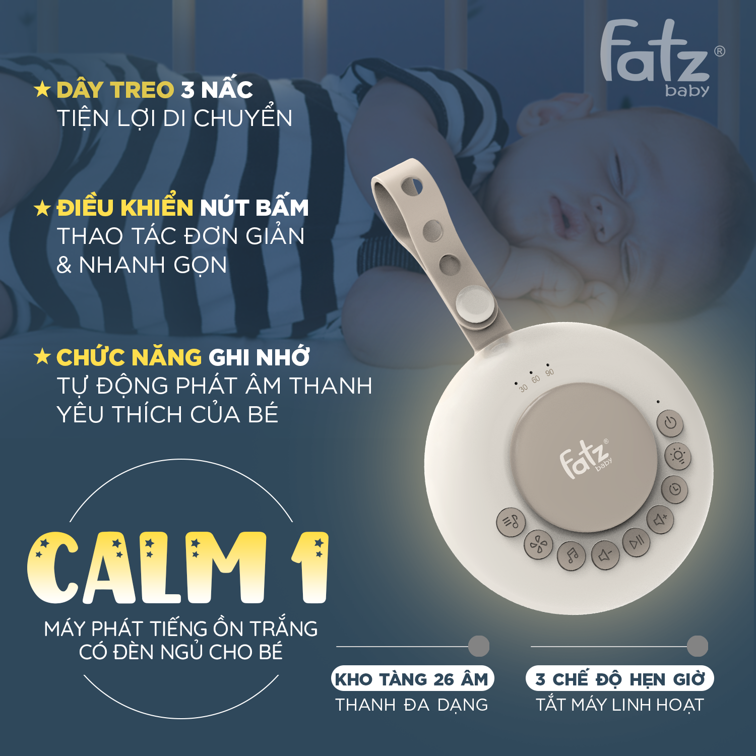 Máy phát tiếng ồn trắng có đèn ngủ cho bé fatz baby Calm 1 FB8810SJ