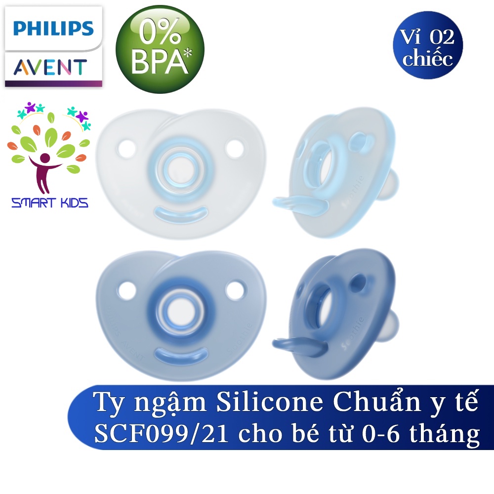 Bộ 2 ty ngậm silicone Soothie Philips Avent cho trẻ từ 0-6 tháng tuổi