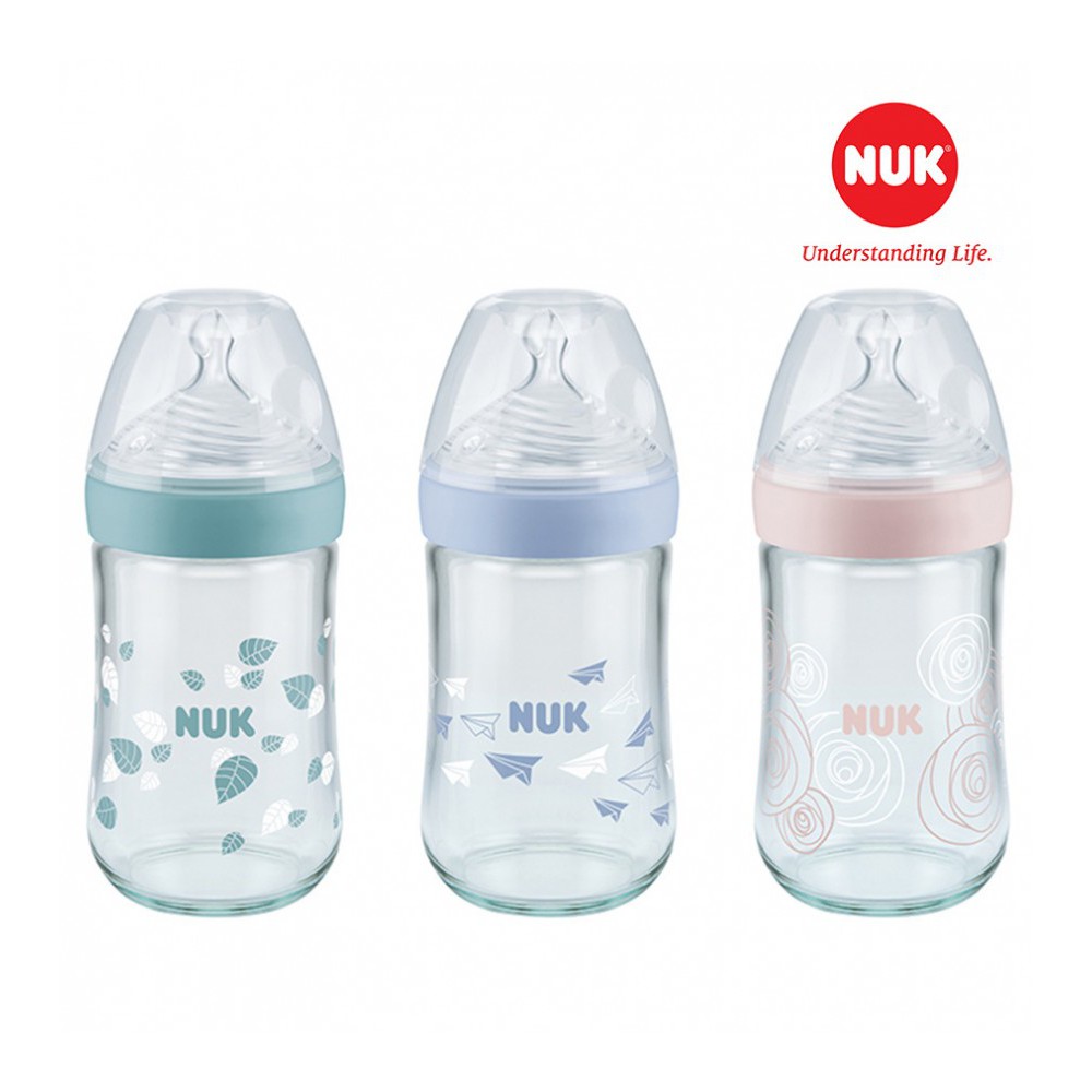 Bình sữa NUK Nature Sense thủy tinh núm ti Silicone S1 - M