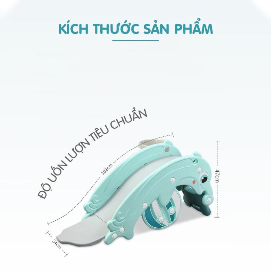 Cầu trượt bập bênh cá heo 3in1-cầu trượt- bập bênh- bóng rổ mẫu mới