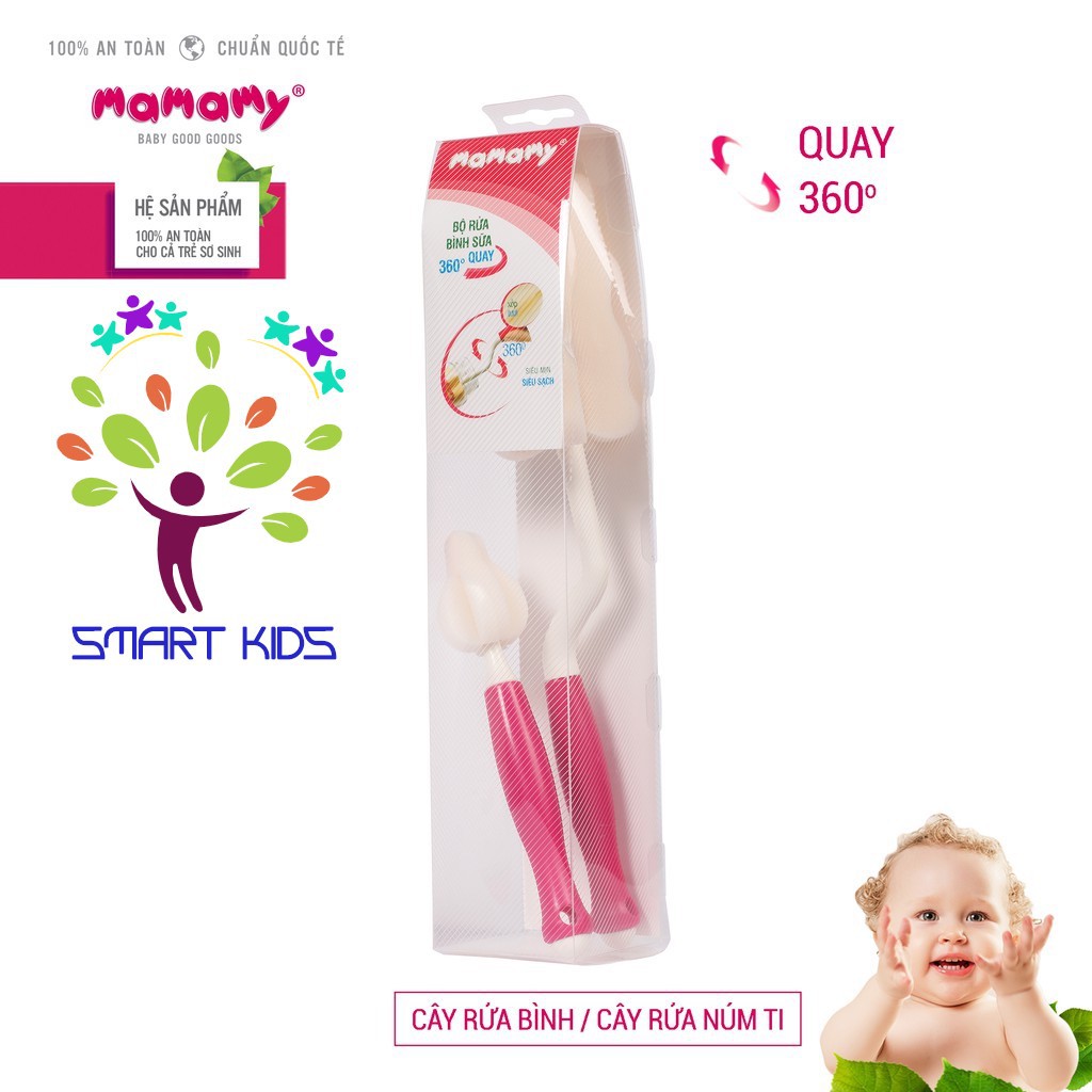 Bộ Cọ Rửa Bình Sữa Quay 360 Độ Tiện Lợi An Toàn Cho Bé Mamamy