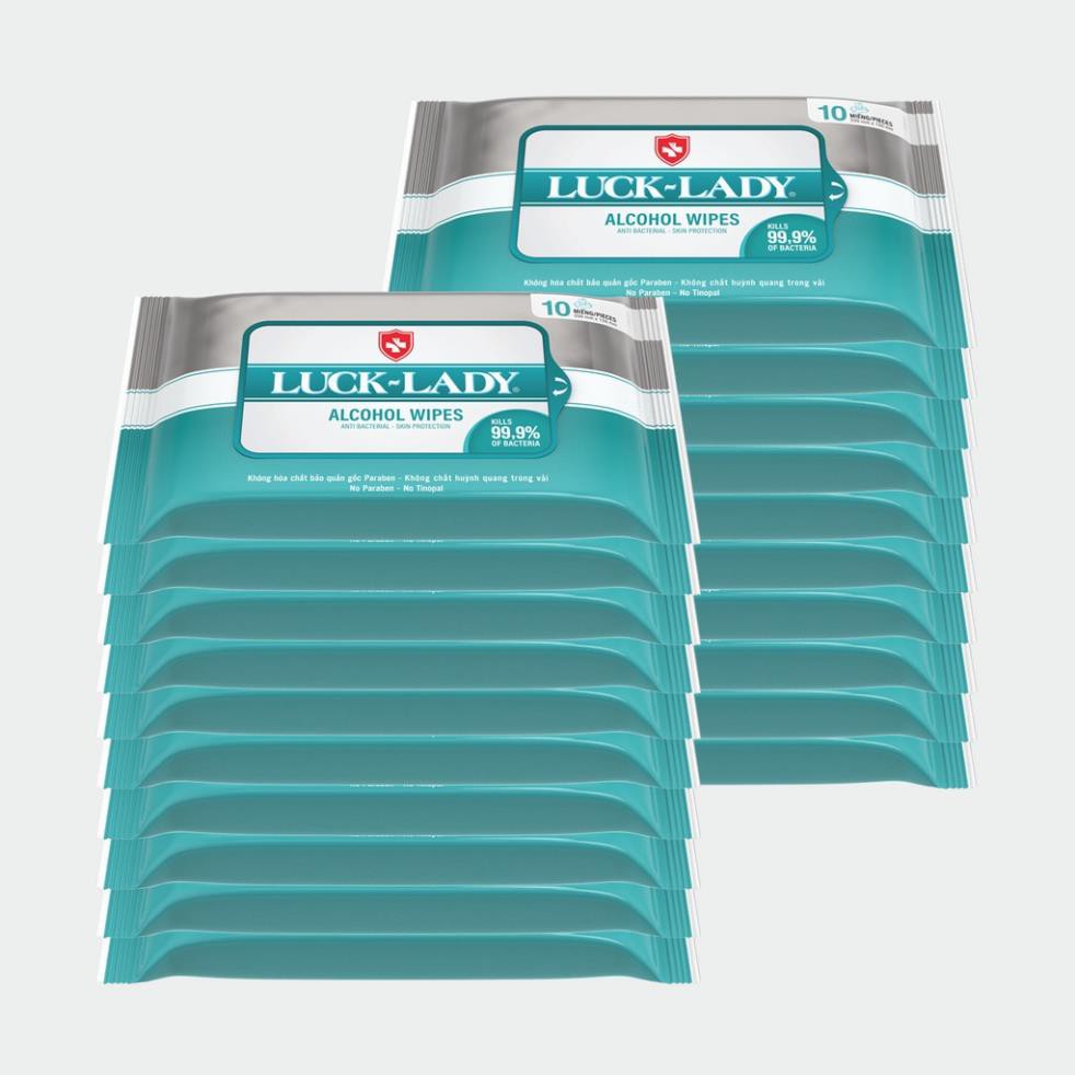 Combo 10 gói khăn ướt Luck Lady cồn (10 tờ/ gói)