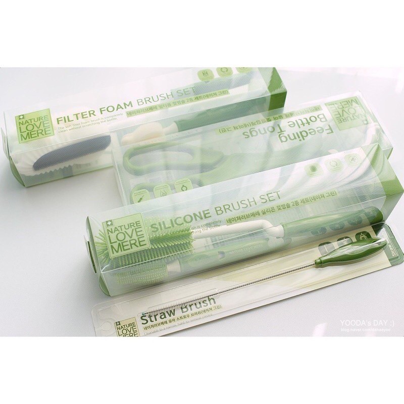 Bộ 2 cọ rửa bình và núm ti Silicone cao cấp NATURE LOVE MERE Hàn Quốc