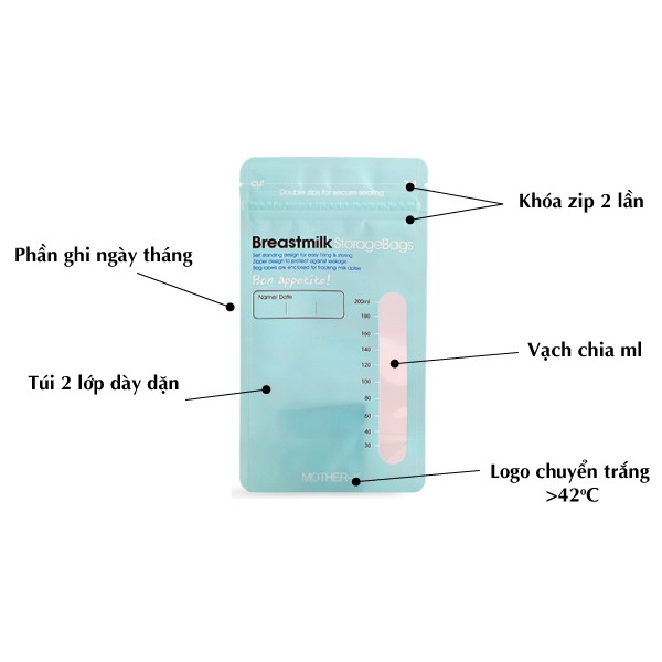 TÚI TRỮ SỮA CẢM BIẾN NHIỆT MOTHER-K HÀN QUỐC 200ml